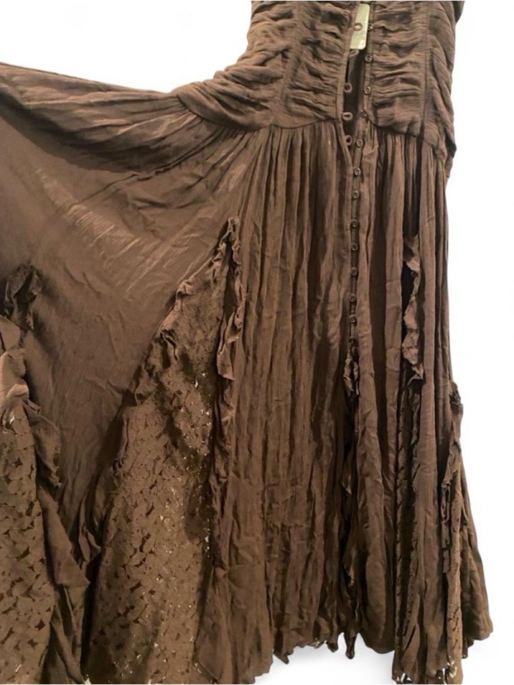 Free People Brown Ruched Maxi Dress with Spaghetti Straps π€ - Picture 2 of 5